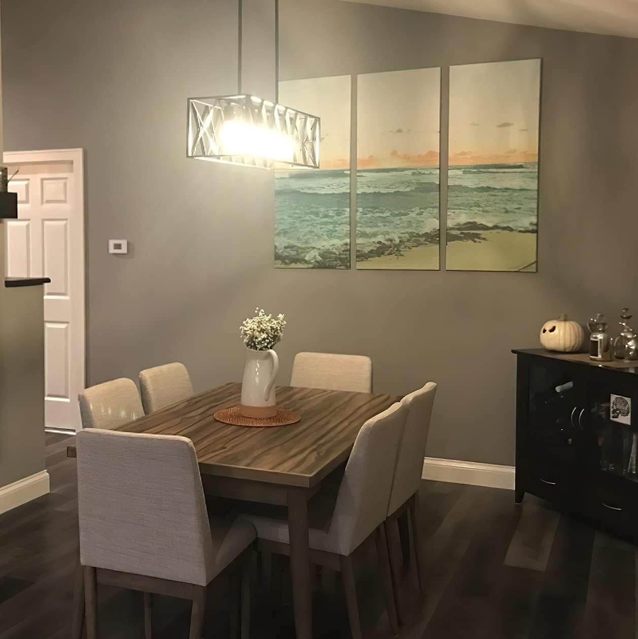 Industrial Kitchen Island Pendant Lighting, Rectangular Vintage Farmhouse Dining Room Ceiling Light Fixtures, 6 Light Rustic Chandeliers for American Country, Matte Metal Black Painted Finish