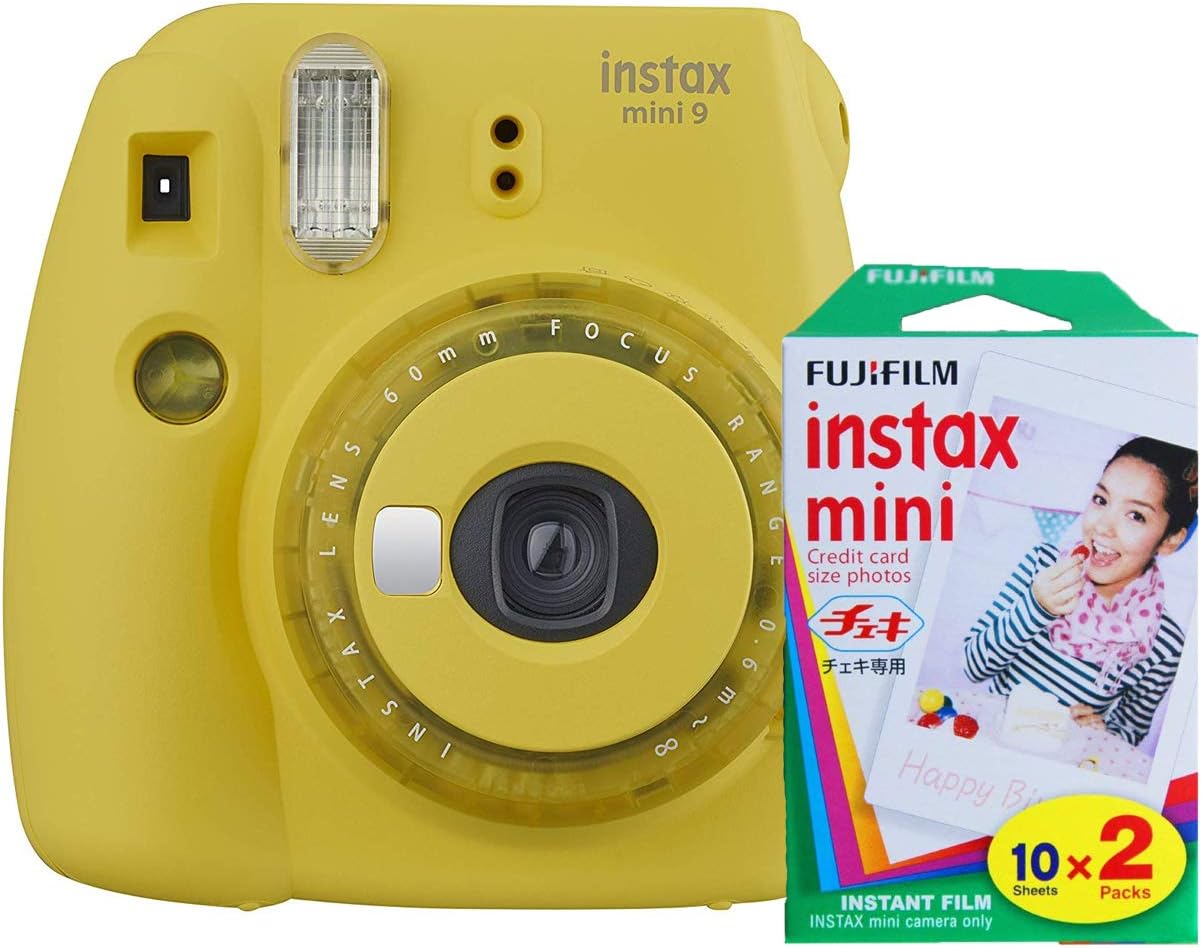 Fujifilm instax Mini 9 Instant Camera (Flamingo Pink) and instax Film Twin Pack (20 Exposures) Bundle Pink Pack of 2
