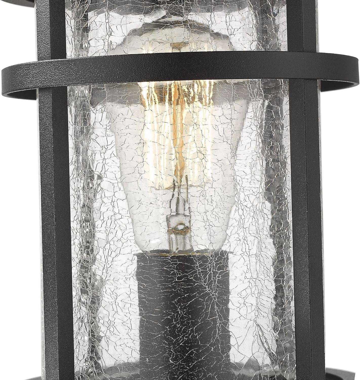 Emliviar 1-Light Outdoor Post Lantern, Exterior Post Light Fixture in Black Finish with Crackle Glass, A208510P1