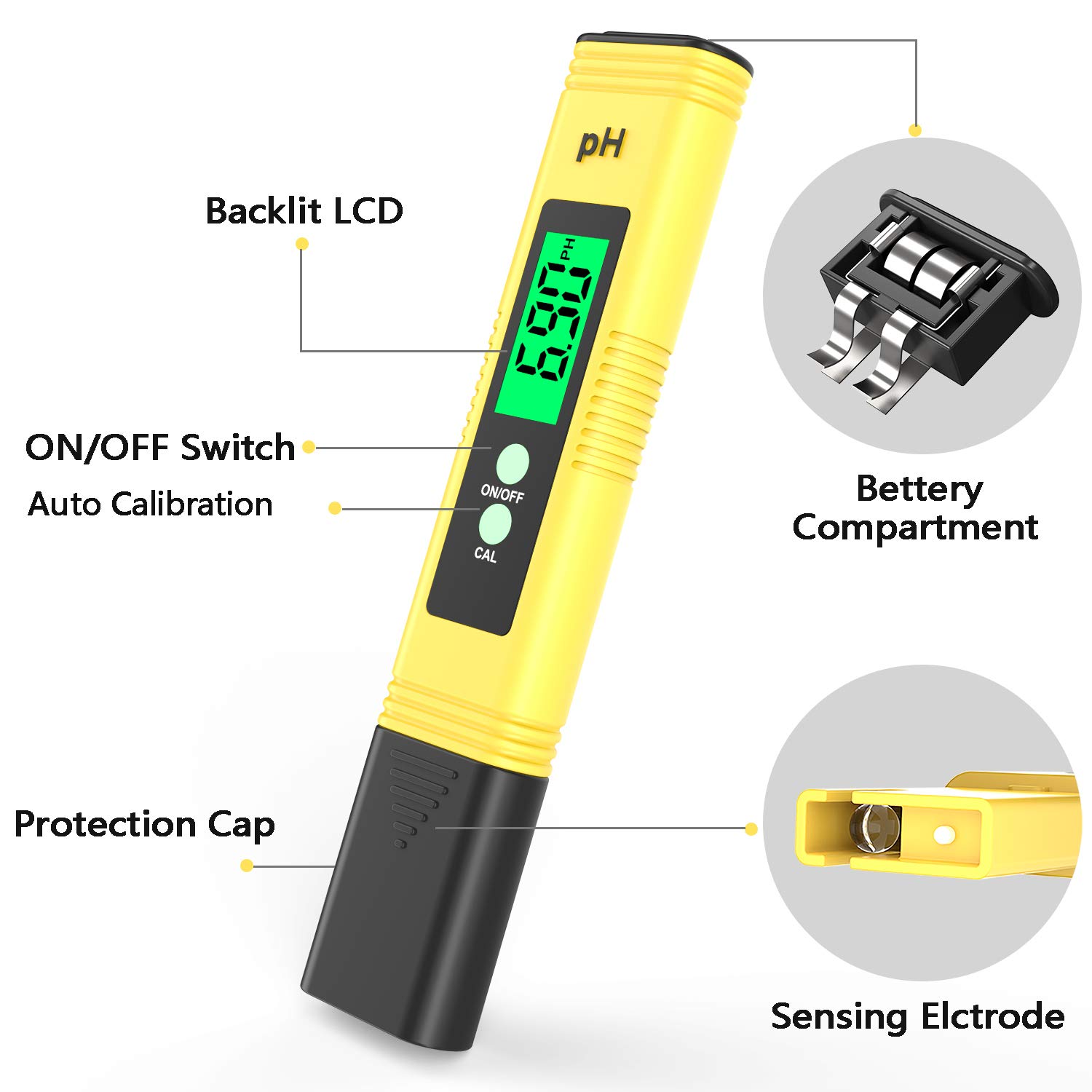Digital PH Meter,Backlight PH Meter 0.01 High Accuracy Water Quality Tester,PH Range is 0-14,Suitable for Drinking Water Swimming Pool and Aquarium Water PH Tester Design,with ATC