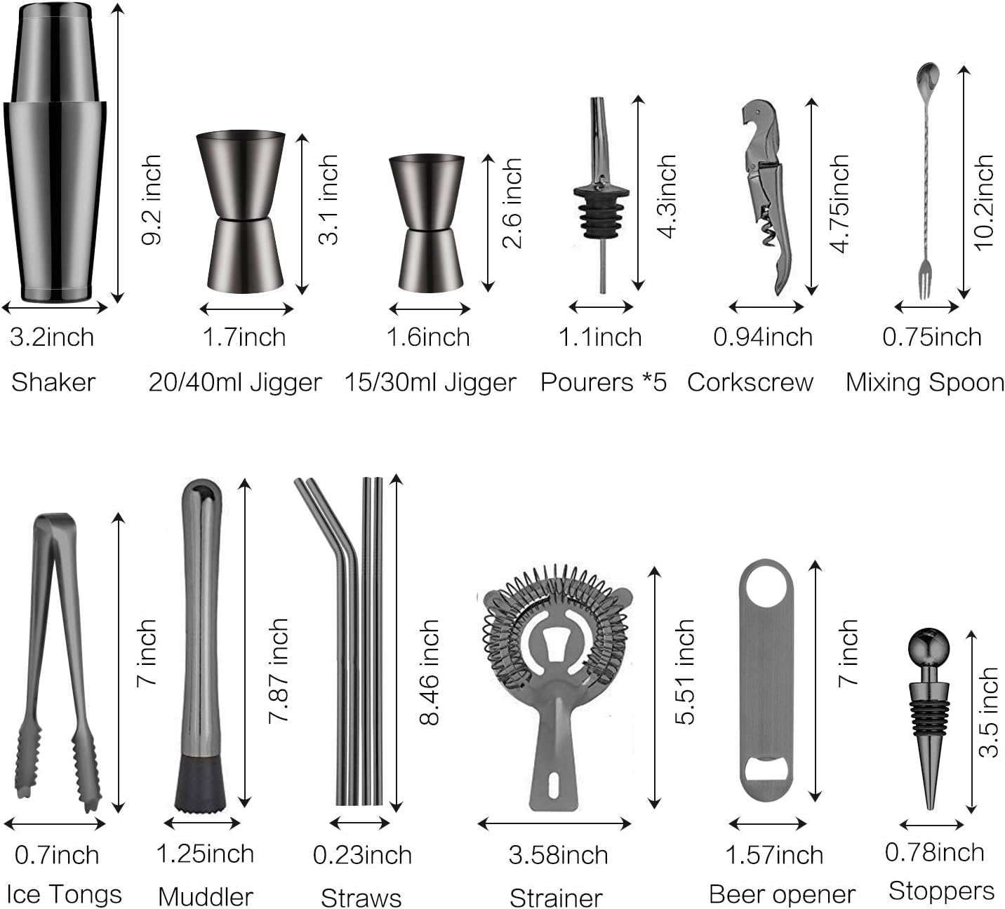 X-cosrack Boston Bartender Kit with Revolving Stand: 19 Pcs Stainless Steel Cocktail Shaker Set, Professional Home Bar Tools for an Awesome Drink Mixing Experience Pack of 2