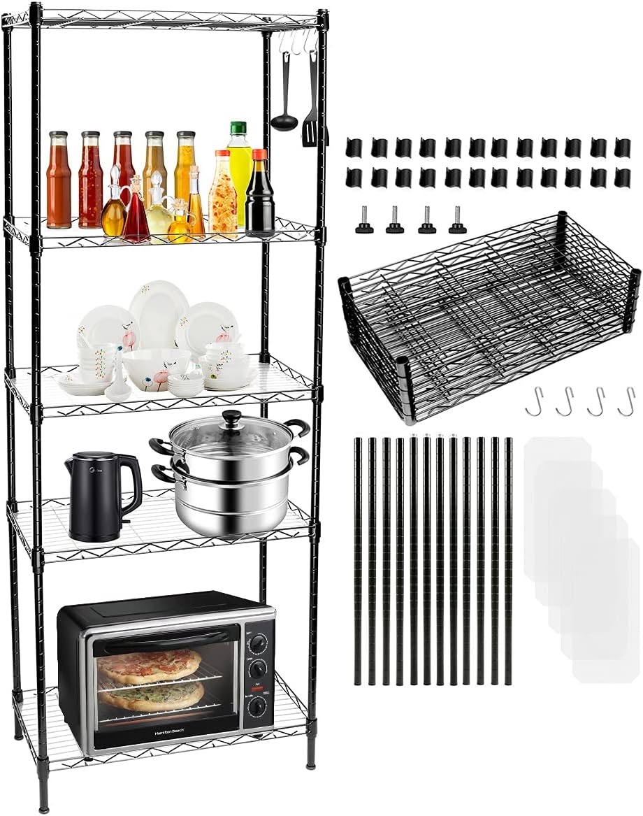 JFIEEI 5-Shelf Wire Shelving Unit, Adjustable Metal Storage Shelves 21.7