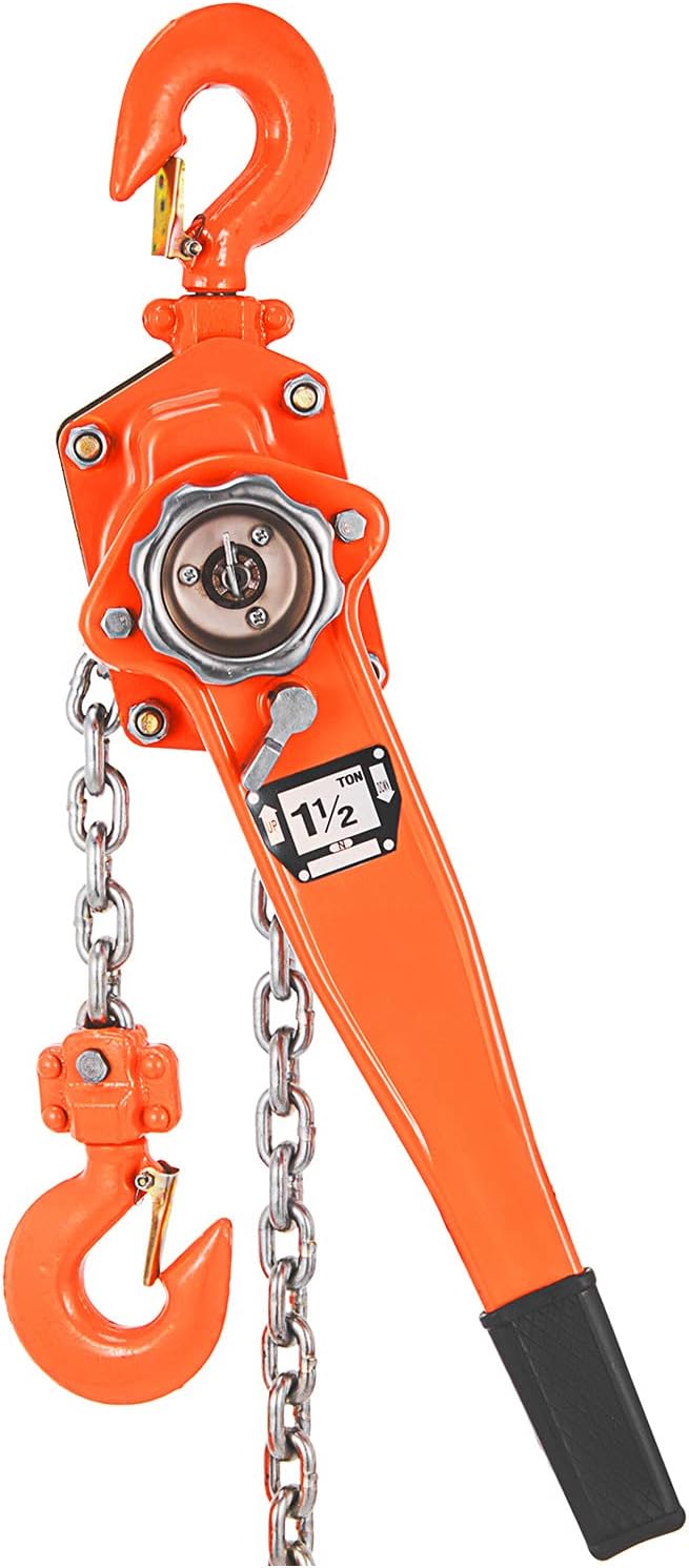 Gakee Lever Hoist 1 1/2 ton with 5 Feet Steel Chain, Manual Lever Chain Hoist Two Swivel Hooks 3300 LBS lift Capacity, Lift Lever Hoist for Lifting Pulling Building Garages Warehouse (1.5Ton 5ft) Pack of 2