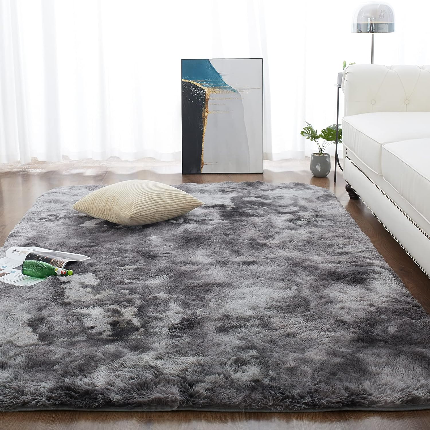 CHOSHOME Black 5x8 Area Rug for Living Room, Fluffy Shaggy Area Rug, Faux Fur Rug for Bedroom, Plush Large Area Rug, Fuzzy Rug for Boys Girls Kids Nursery Dorm Room, Machine Washable Furry Rug
