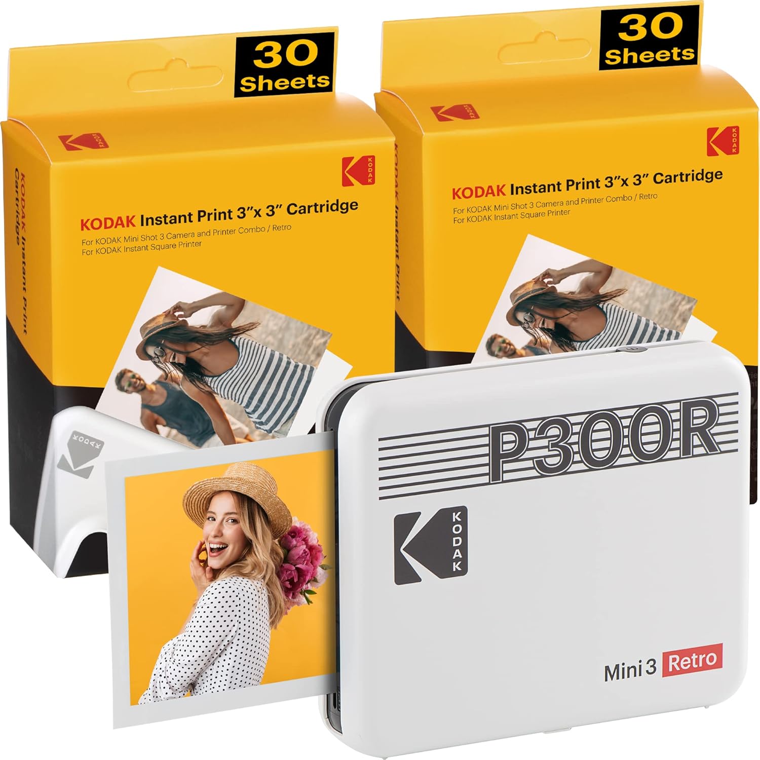 Kodak Mini 3 Retro 3x3” Portable Photo Printer, Compatible with iOS, Android & Bluetooth Devices, Real Photo: 4Pass Technology & Laminating Process, Print Photos - Black