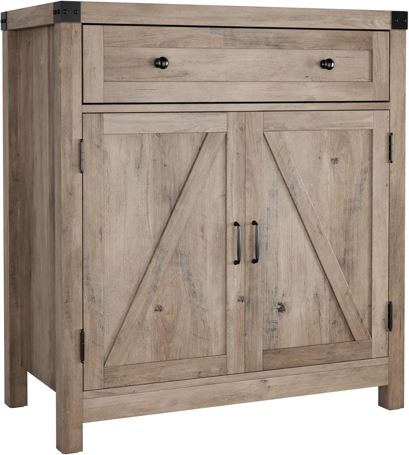 HOSTACK 2 Door Modern Farmhouse Storage Cabinet, Wood Kitchen Buffet Sideboard with Drawer and Shelf, Floor Cabinet Cupboard for Entryway Living Dining Room Bathroom,Gray