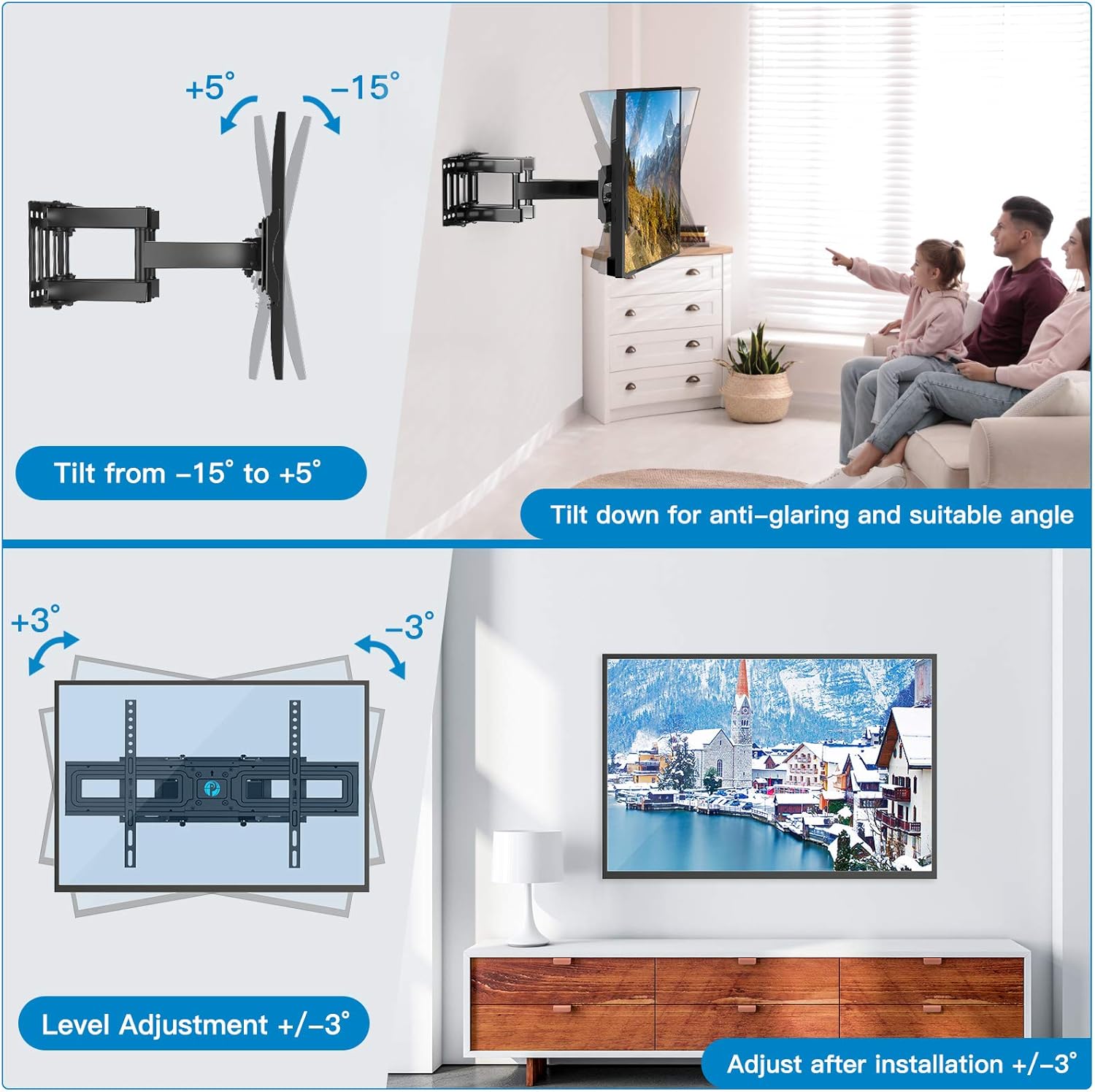Full Motion TV Wall Mount Bracket for 37-75 Inch LCD, QLED,OLED 4K Flat Curved TVs, Dual Arms Tilt Extension Swivel Articulating TV Mount, Max VESA 600x400mm up to 132lbs, Fits 16” Studs by Pipishell