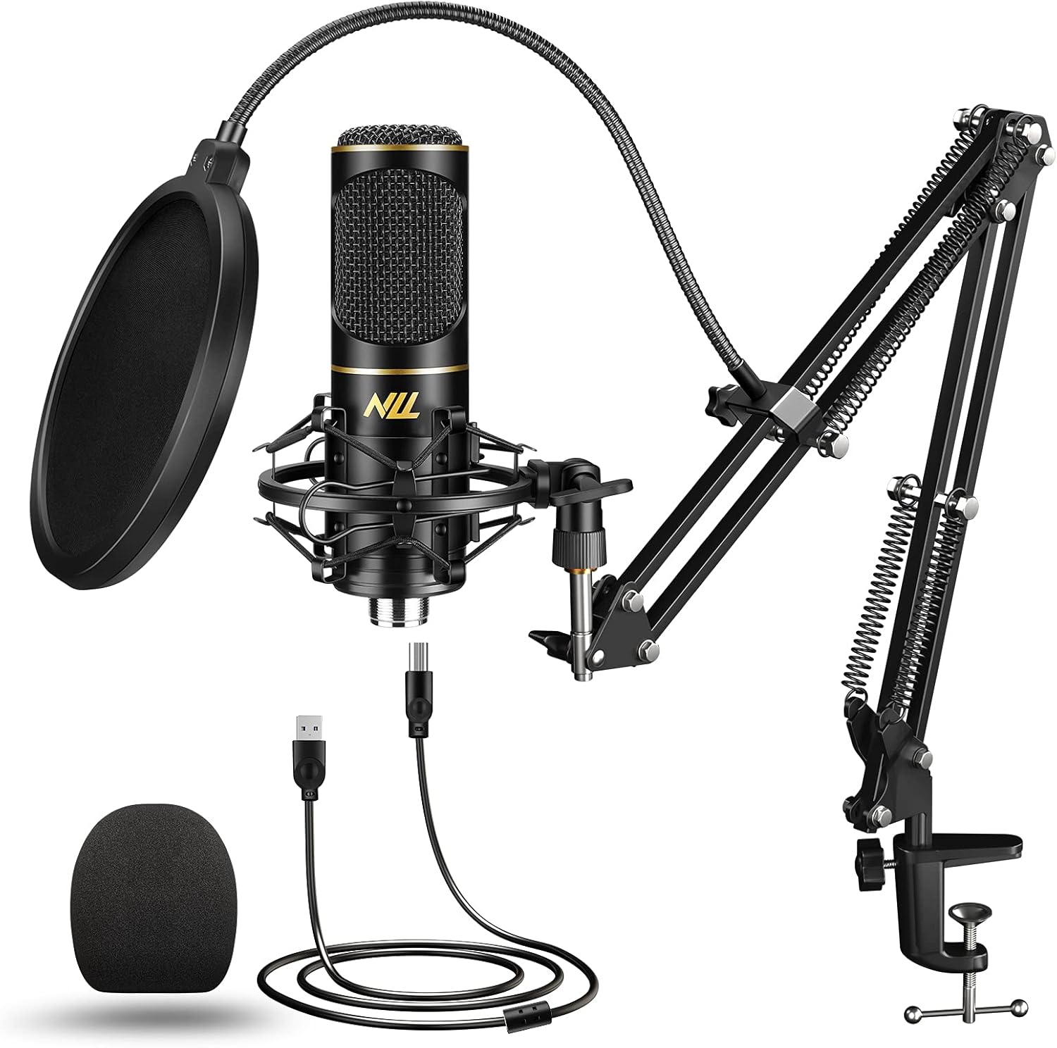 USB Microphone for Computer PC NLL Podcast Condenser Microphone Kit for Streaming Studio Recording Singing with Gaming Mic Stand Shock Mount Pop Filter NC-011 Pack of 2