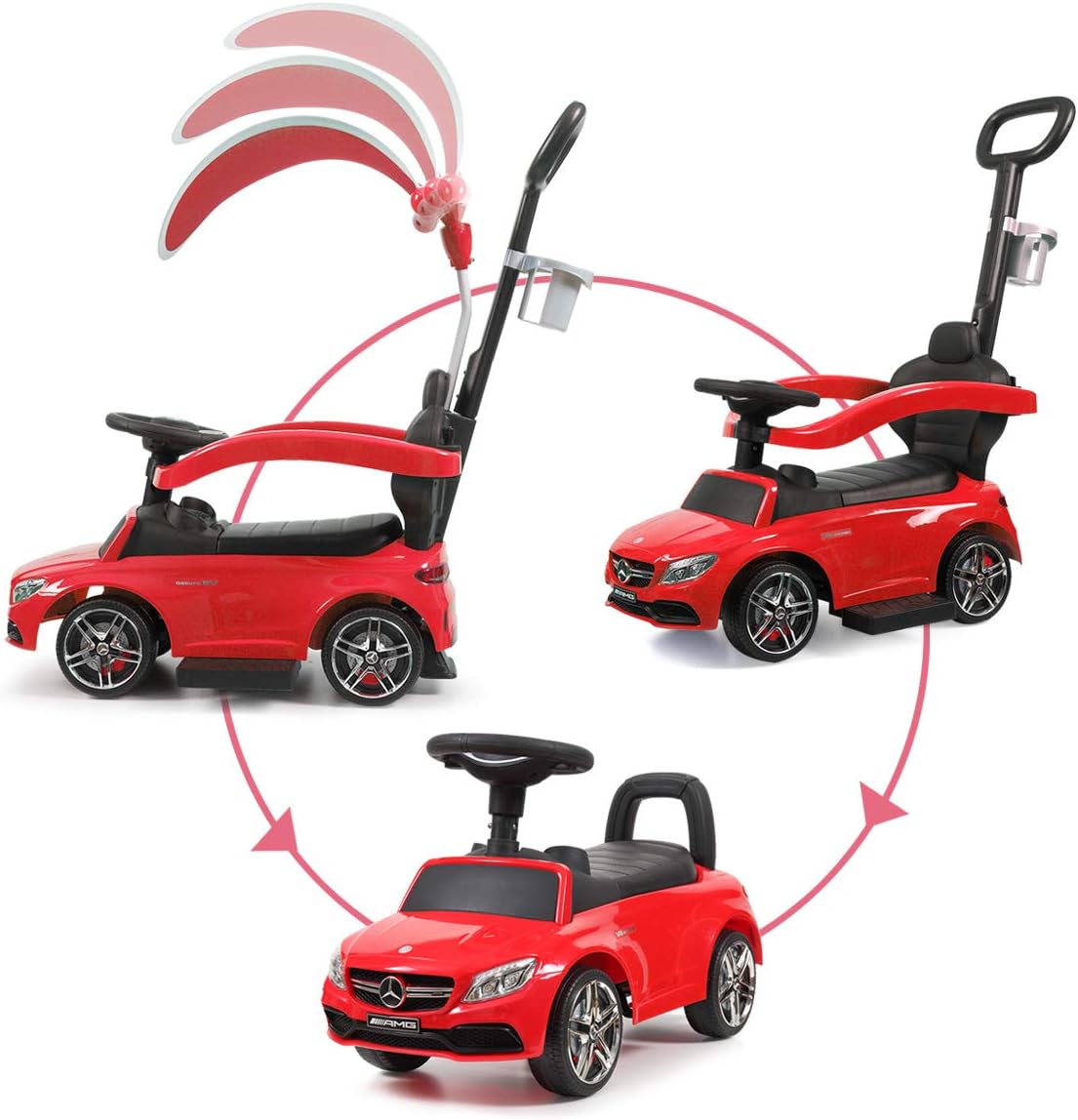 Sandinrayli Kids Ride On Car Electric Pushing Car Stroller Foot to Floor Toddler Play Toy w/ Handle and Canopy (White) Pack of 2