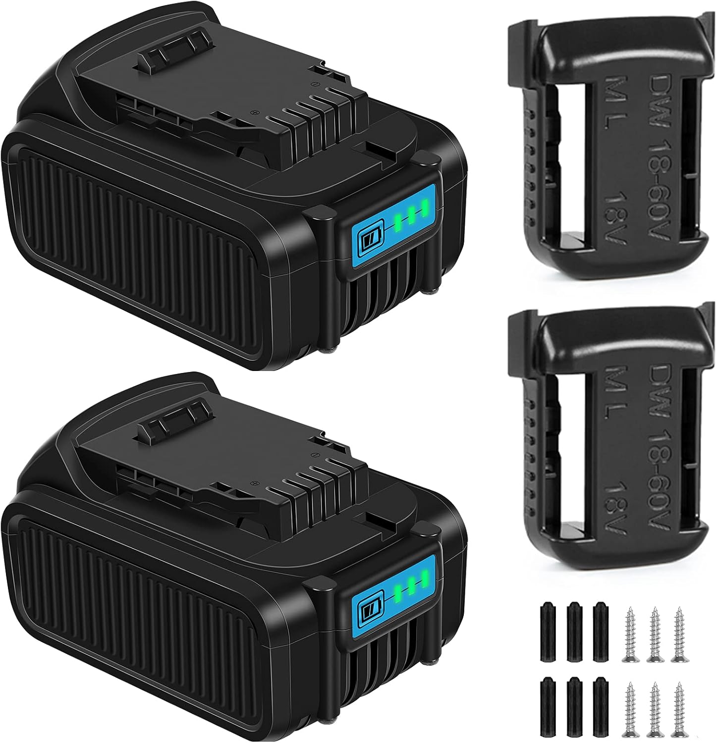 4 Packs 20v Replacement Battery for DeWalt 20 Volt Battery, 6.0Ah Cordless Tool Batteries Packs for Dewalt 20V Cordless Power Tools DeWalt DCD DCF DCG DCS Series, Included Battery Holder Docks