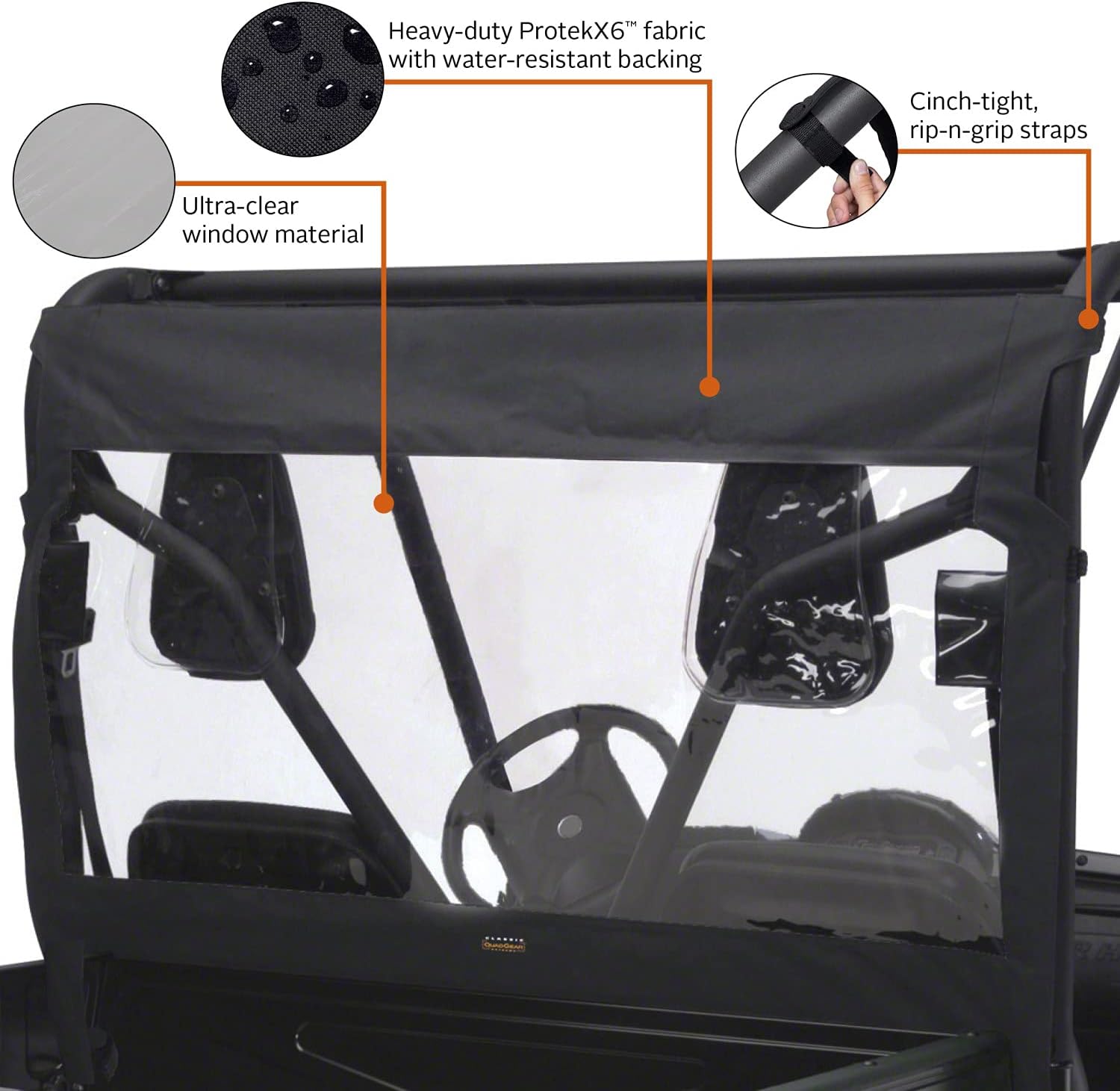 Classic Accessories QuadGear UTV Front/Rear Windshield, Fits Yamaha Rhino, Black