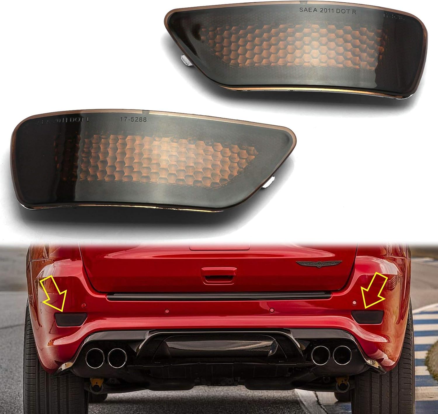 Xotic Tech 2pcs Smoked Lens Rear Bumper Reflector Lights OE Fit Compatible with Jeep Grand Cherokee 11-2020 Compass 11-16 or Dodge Journey 11-17 (Part # 57010720AC 57010721AC 57010720-AC 57010721-AC)