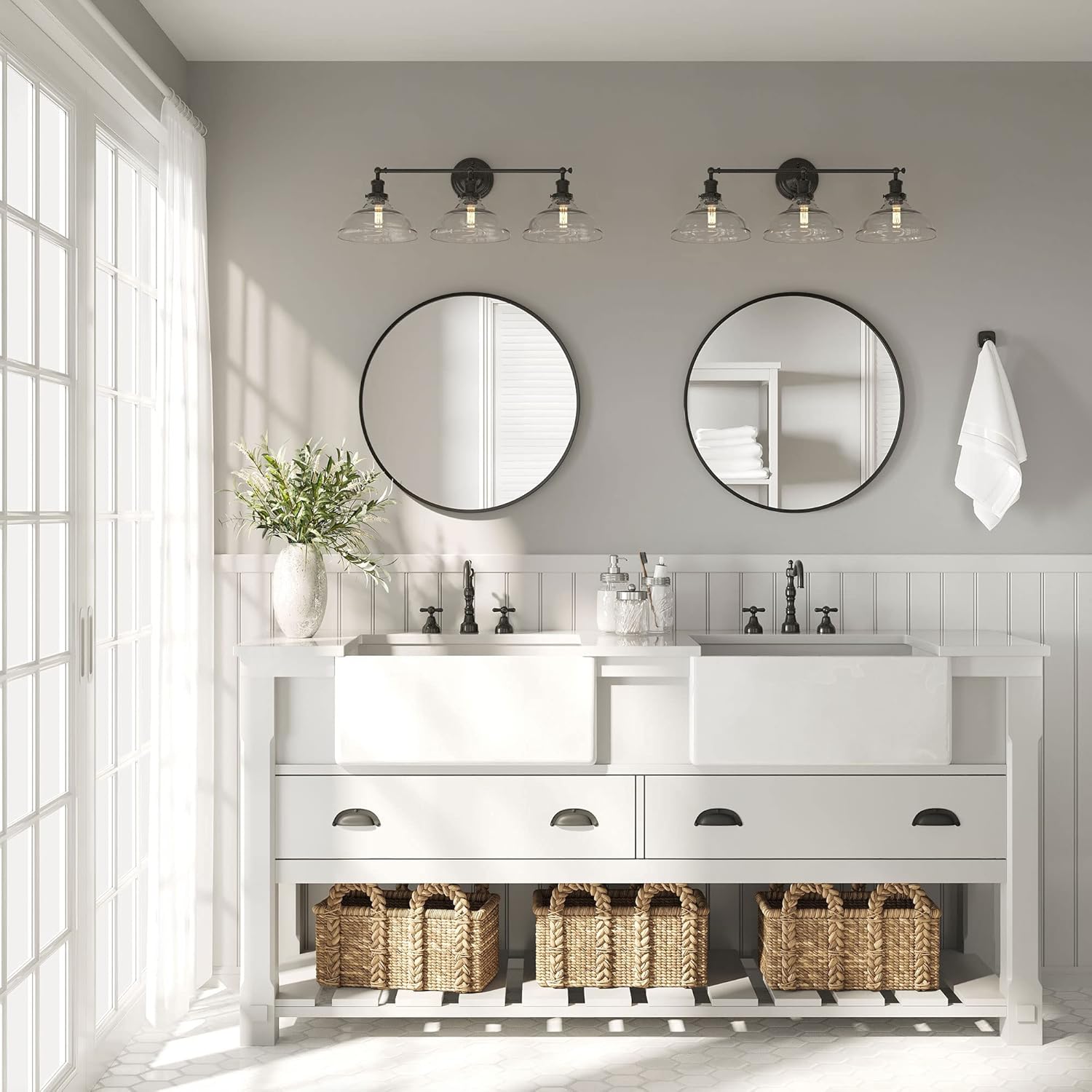 Barnyard Designs 24 inch Black Round Mirror, Modern Bathroom Mirrors for Wall, Farmhouse Mirror, Metal Framed Round Mirror, Circle Mirrors for Wall, Bathroom Vanity Mirror, Wall Mirrors Home Decor