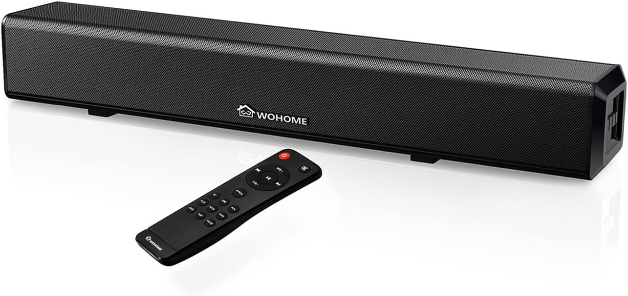 Wohome Small Sound Bars for TV, 50W 16-Inch Ultra Slim Mini Surround Soundbar Speakers System with Wireless Bluetooth 5.0 Optical AUX USB Connection, 5 Equalizer Modes, for 4K & HD TVs, Model S66 Pack of 2