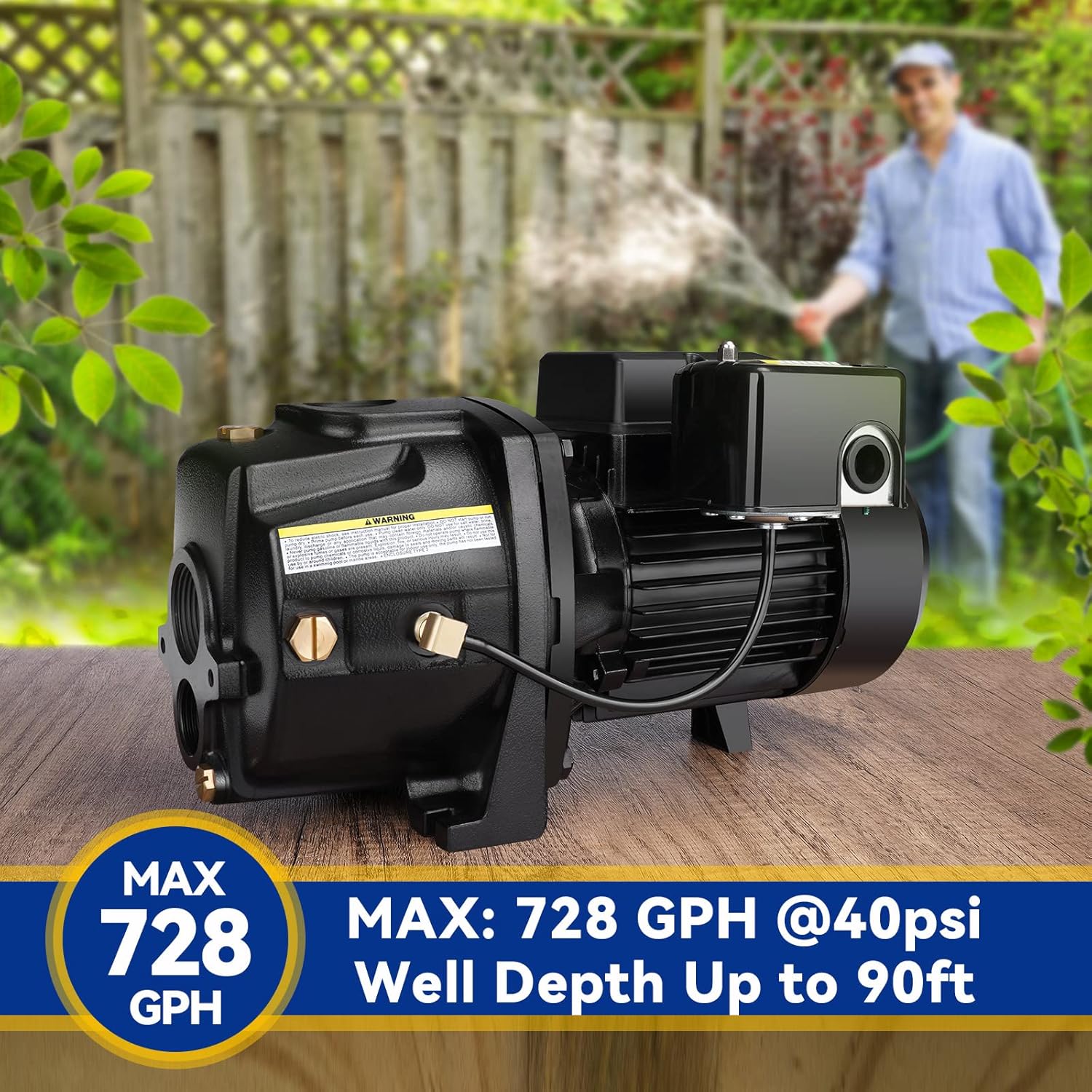 Acquaer 3/4HP Shallow/Deep Well Jet Pump, Cast Iron Convertible Pump with Ejector Kit, Well Depth Up to 25ft or 90ft, 115V/230V Dual Voltage, Automatic Pressure Switch