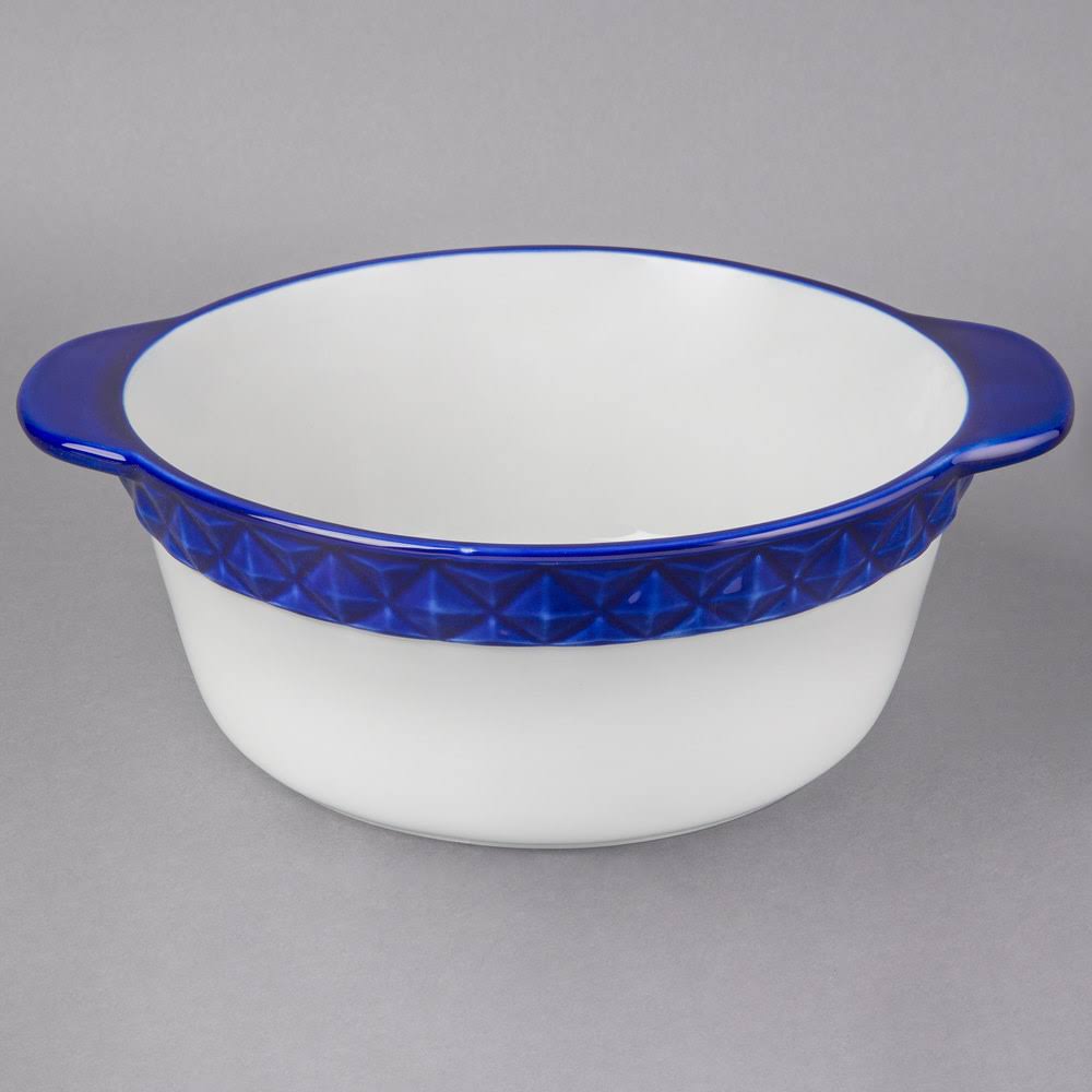 Tuxton EAC-301 DisplayTux 3.5 qt. Cobalt Band Round China Casserole Dish - 2/Case