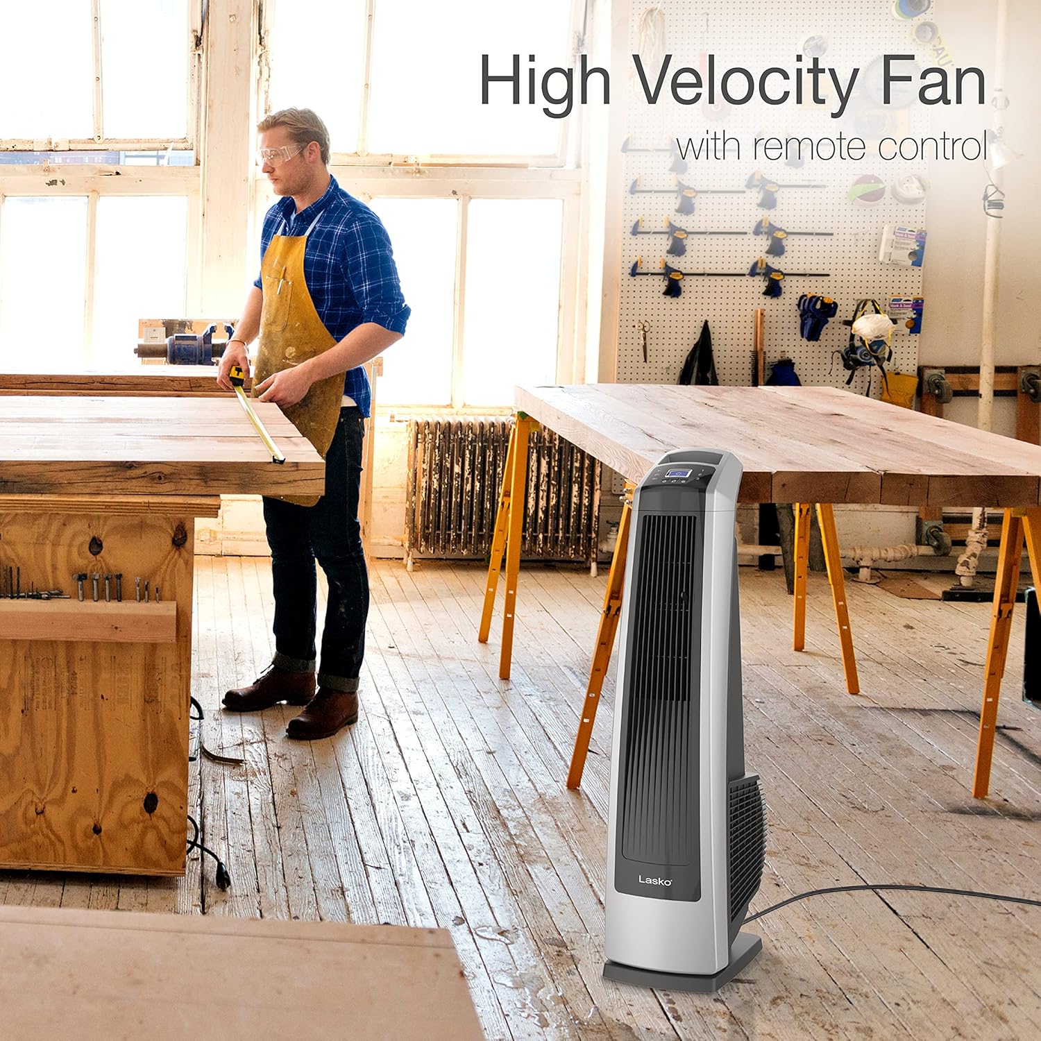 Lasko U35115 Electric Oscillating High Velocity Stand-Up Tower Fan with Timer and Remote Control for Indoor, Bedroom and Home Office Use, 35 Inch, Silver Black Pack of 2