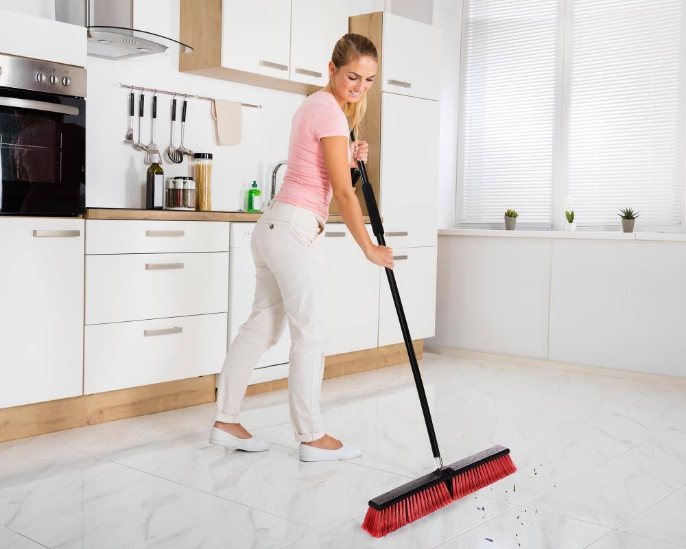 Alpine Industries 24-in Poly Fiber Push to Center Push Broom (3-Pack) in Red | 460-24-2-3