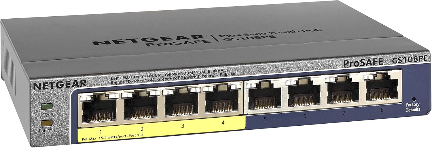 NETGEAR 8-Port Gigabit Ethernet Unmanaged PoE Switch (GS108LP) - with 8 x PoE+ @ 60W Upgradeable, Desktop, Wall Mount or Rackmount, and Limited Lifetime Protection