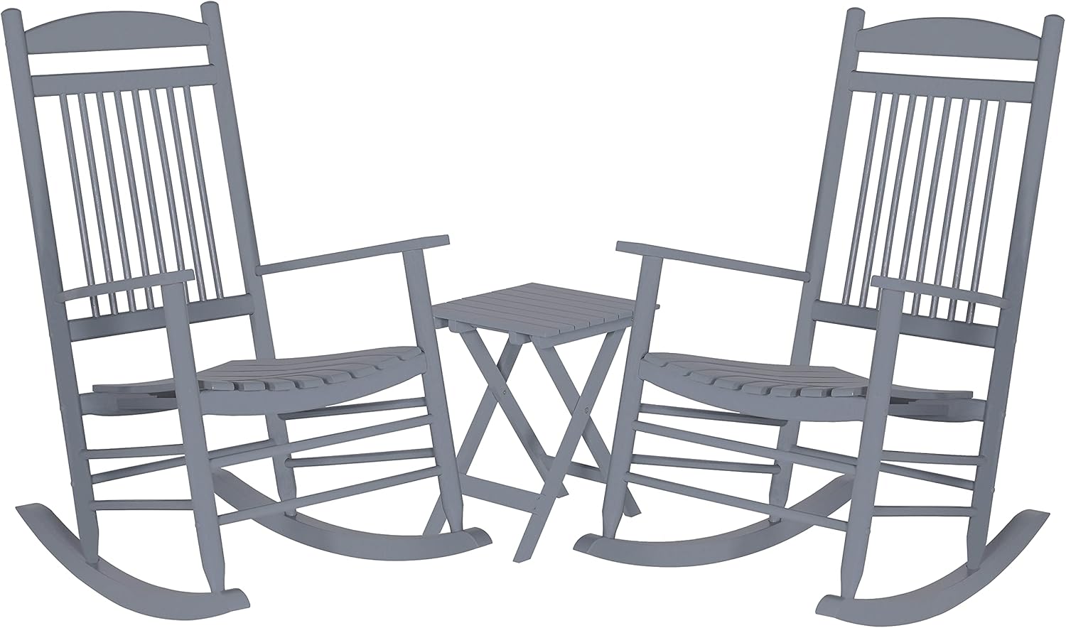 MUPATER Outdoor Rocking Chair Set 3-Piece Patio Wooden Rocker Bistro Set with Foldable Table and Curved Seat, Black