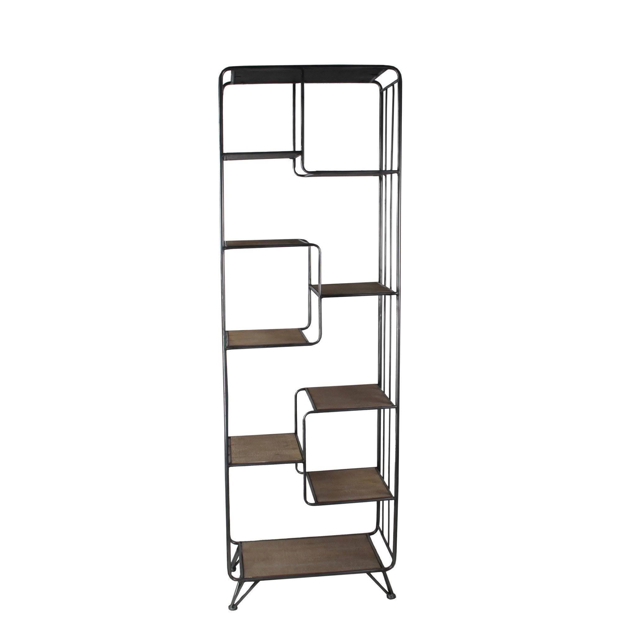 Benzara BM206028 Metal and Wood Accent Rack with 9 Spacious Shelves Black and Brown