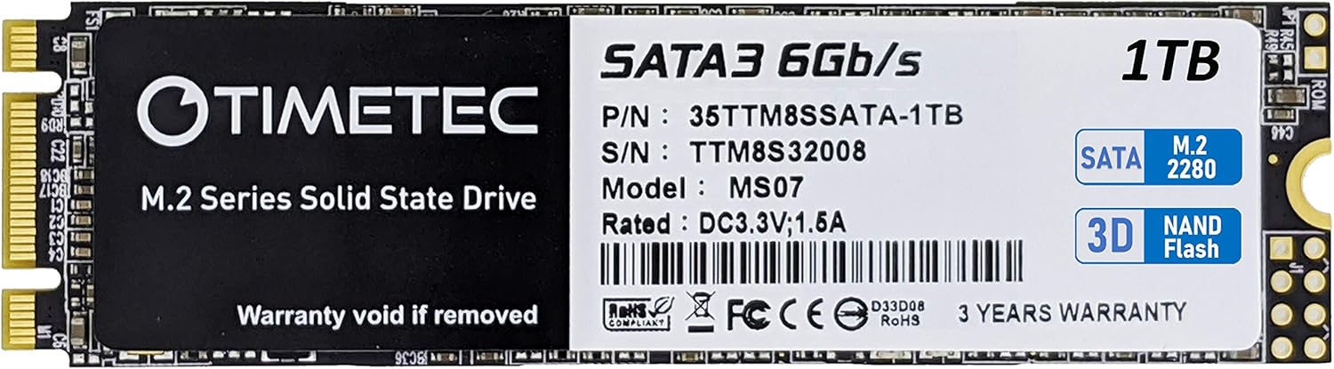 Timetec 1TB SSD NVMe PCIe Gen3x4 8Gb/s M.2 2280 3D NAND TLC 600TBW High Performance SLC Cache Read/Write Speed Up to 1,800/1,500 MB/s Internal Solid State Drive for PC Laptop and Desktop (1TB)
