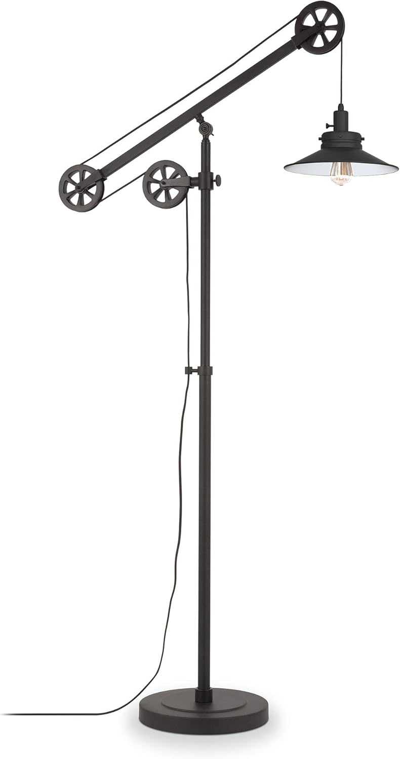 Henn&Hart Traditional Metal Wide Brim Floor Lamp with Pulley System in Blackened Bronze