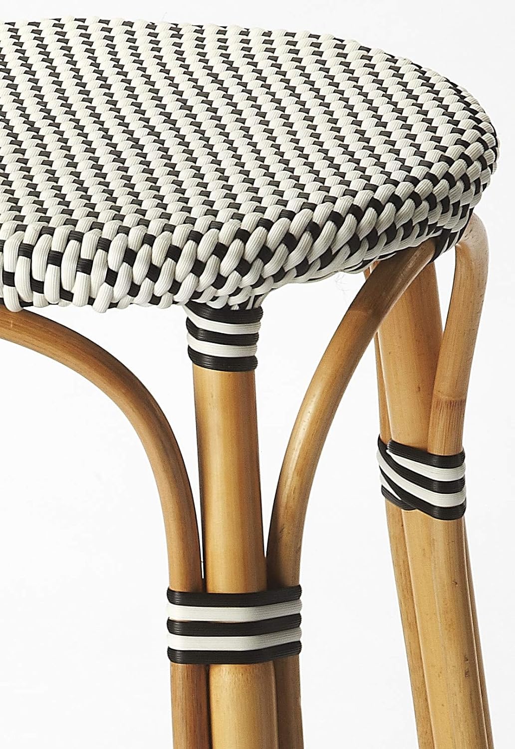 Butler Tobias Transitional Black and White Rattan Round Backless Counter Stool