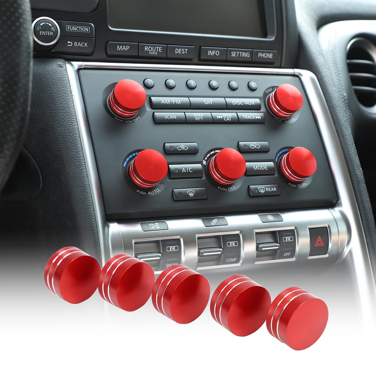 YIWANG Red Aluminum Alloy for Nissan GTR R35 2008-2016 Car Air Conditioner Volume Knob Cover Trim Car Accessories