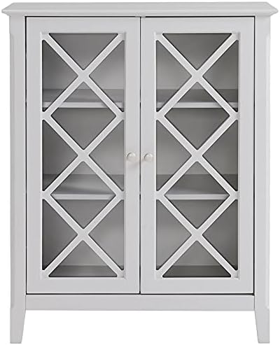 Legacy Home Savannah Wood Sideboard Buffet, Storage Cabinet, Accent Cabinet with Double Framed Glass Doors, Adjustable Shelves, Light Gray