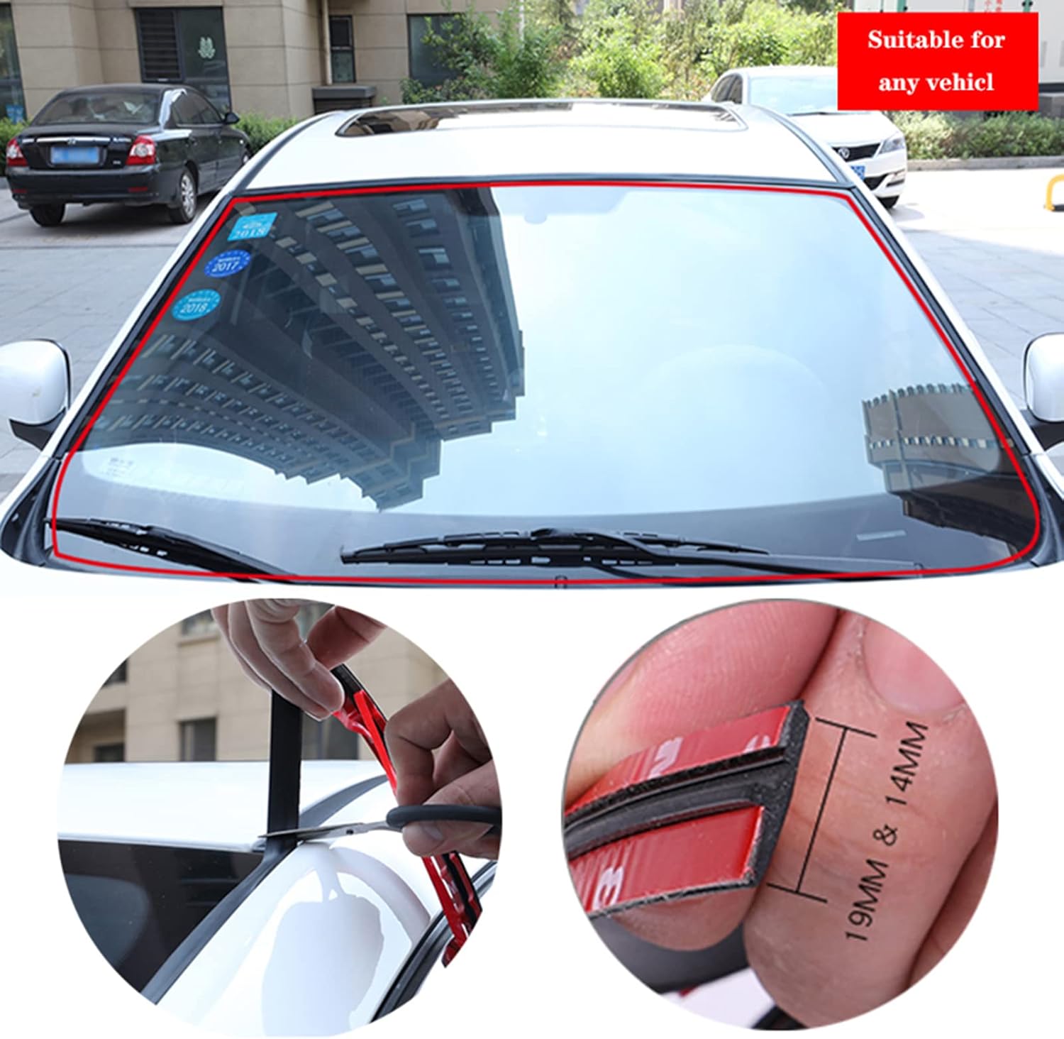 Car Rubber Sealing Strip Car Weather Stripping Protection Door Edge Windshield Adhesive T Shape Sealing Strip Cover Leak Sound Proofing (14mm, 3M) Pack of 2