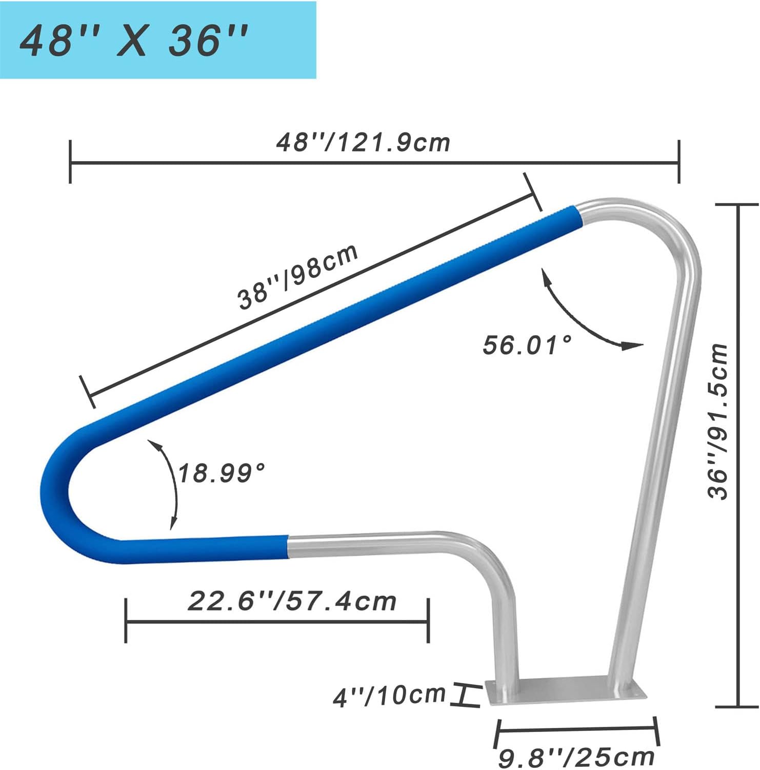 FUMIVE Pool Handrails for Inground Pool &ndash; Rustproof Stainless Steel Hand Rail with Large Load Capacity &ndash; Easy Mounting Swimming Pool Railing for Residential Use &ndash; 48x36
