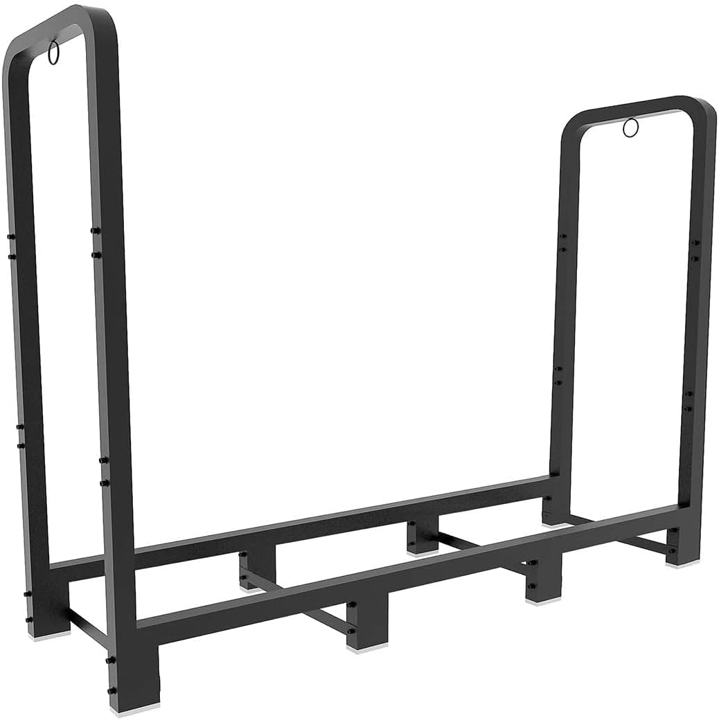 4ft Outdoor Firewood Rack, Artibear Upgraded Adjustable Heavy Duty Logs Stand Stacker Holder for Fireplace - Metal Lumber Storage Carrier Organizer, Bright Black