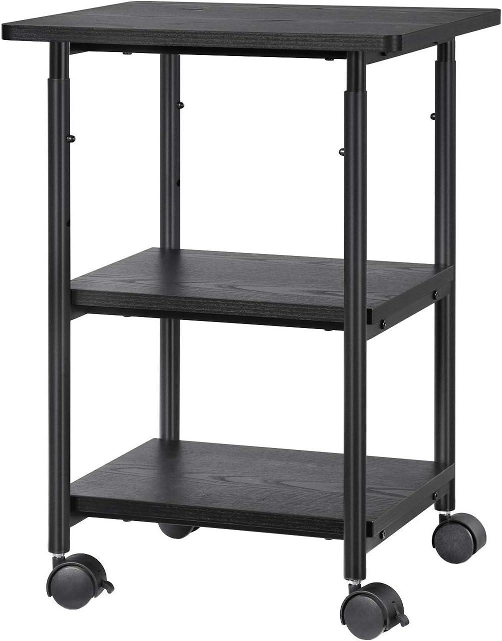 VASAGLE Industrial Printer Stand, 3-Tier Machine Cart with Wheels and Adjustable Table Top, Heavy Duty Storage Rack for Office and Home, Rustic Brown and Black UOPS003B01