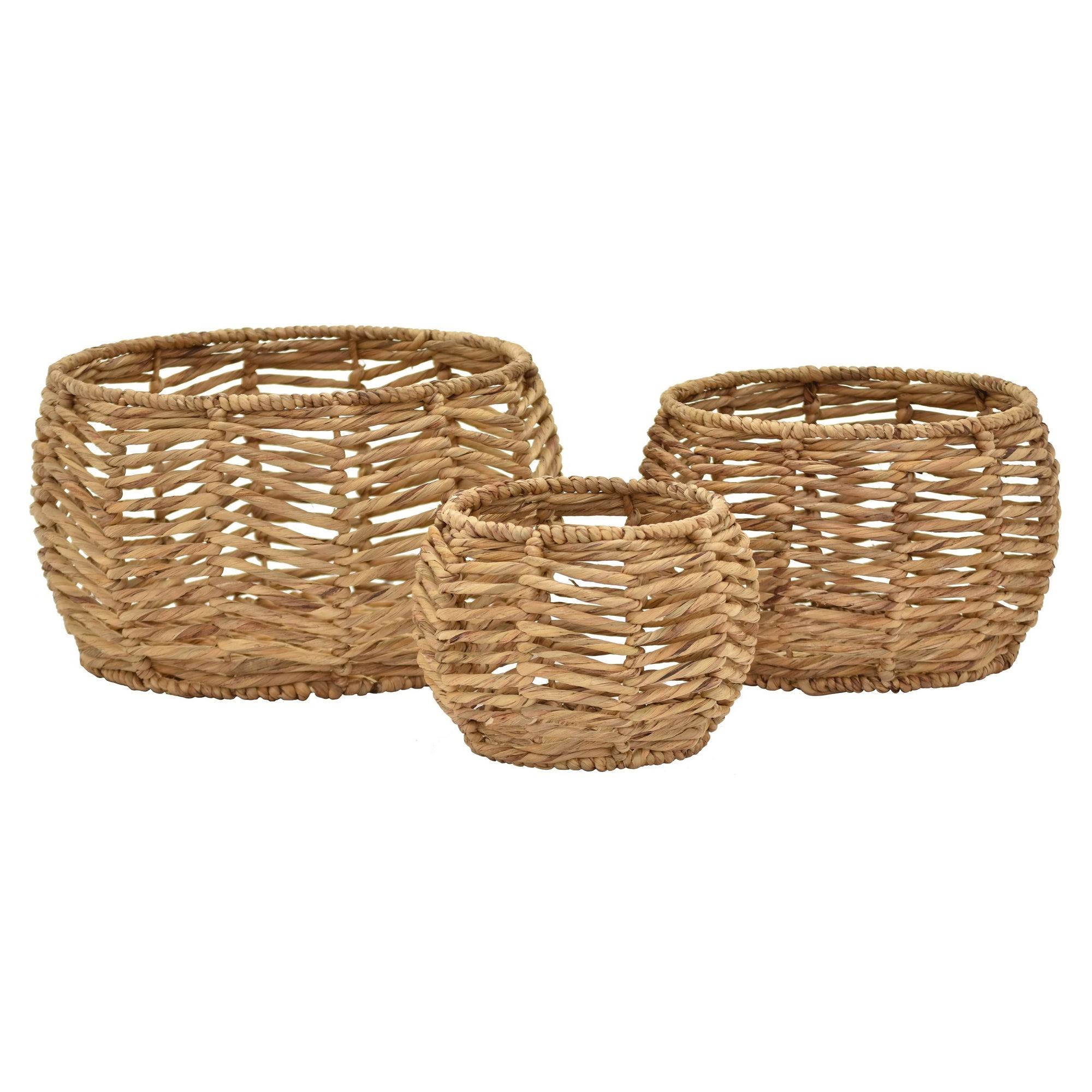 Plutus Brands PBTH94703 Water Hyacinth Basket in Brown Natural Fiber Set of 3