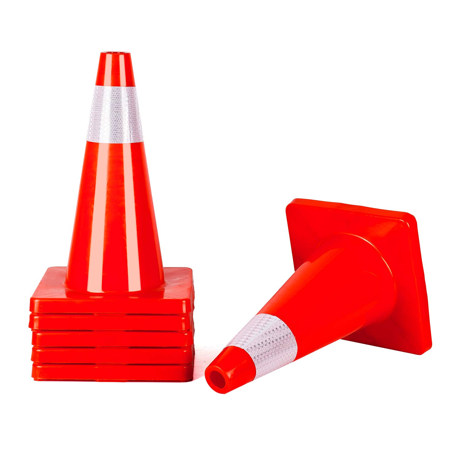 6 Pack 18 Inch Orange Traffic Safety Cones with Reflective Collar PVC Plastic Safety Parking Cones for Road Parking