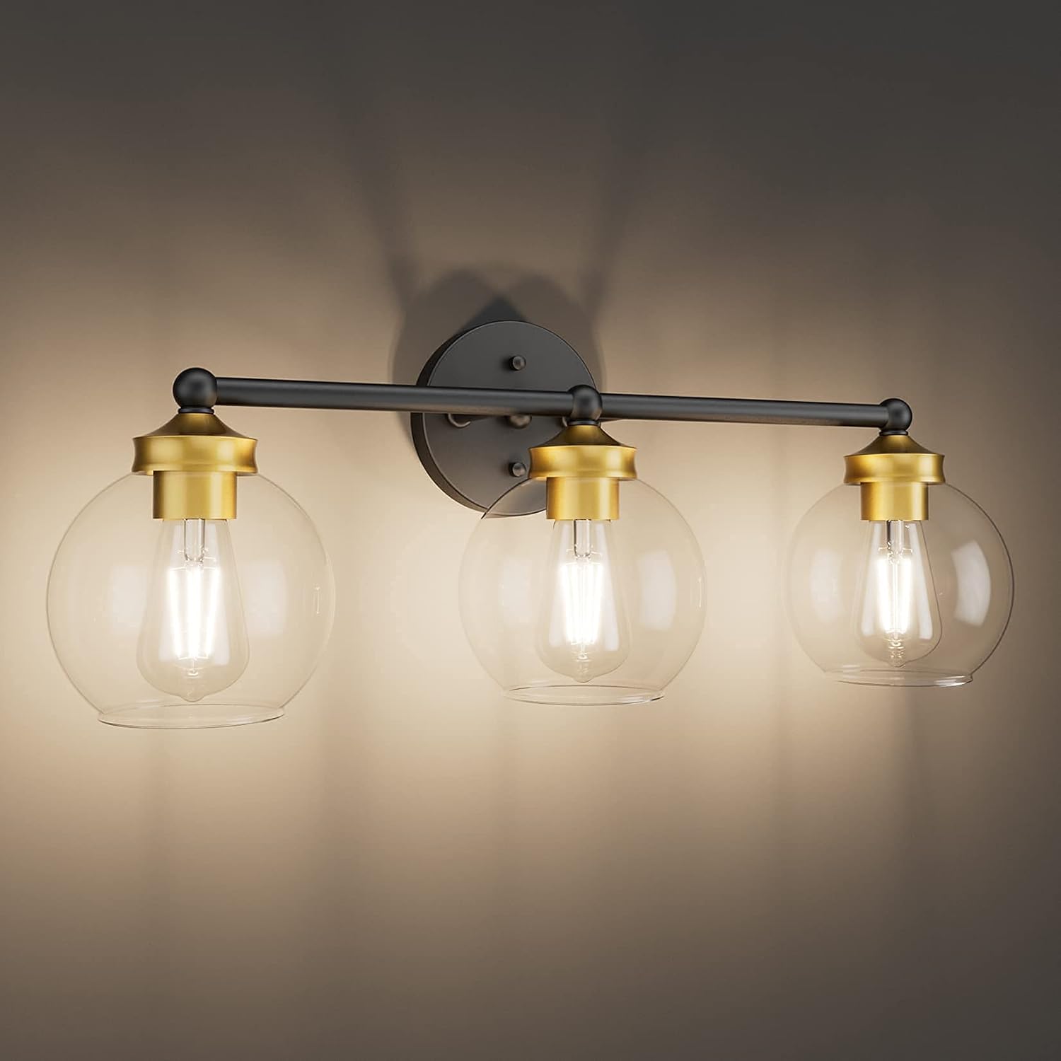 Tipace Vintage LED Crystal Vanity Light Black Gold Bathroom Vanity Lighting Fixtures 4 Lights Modern Bath Lighting