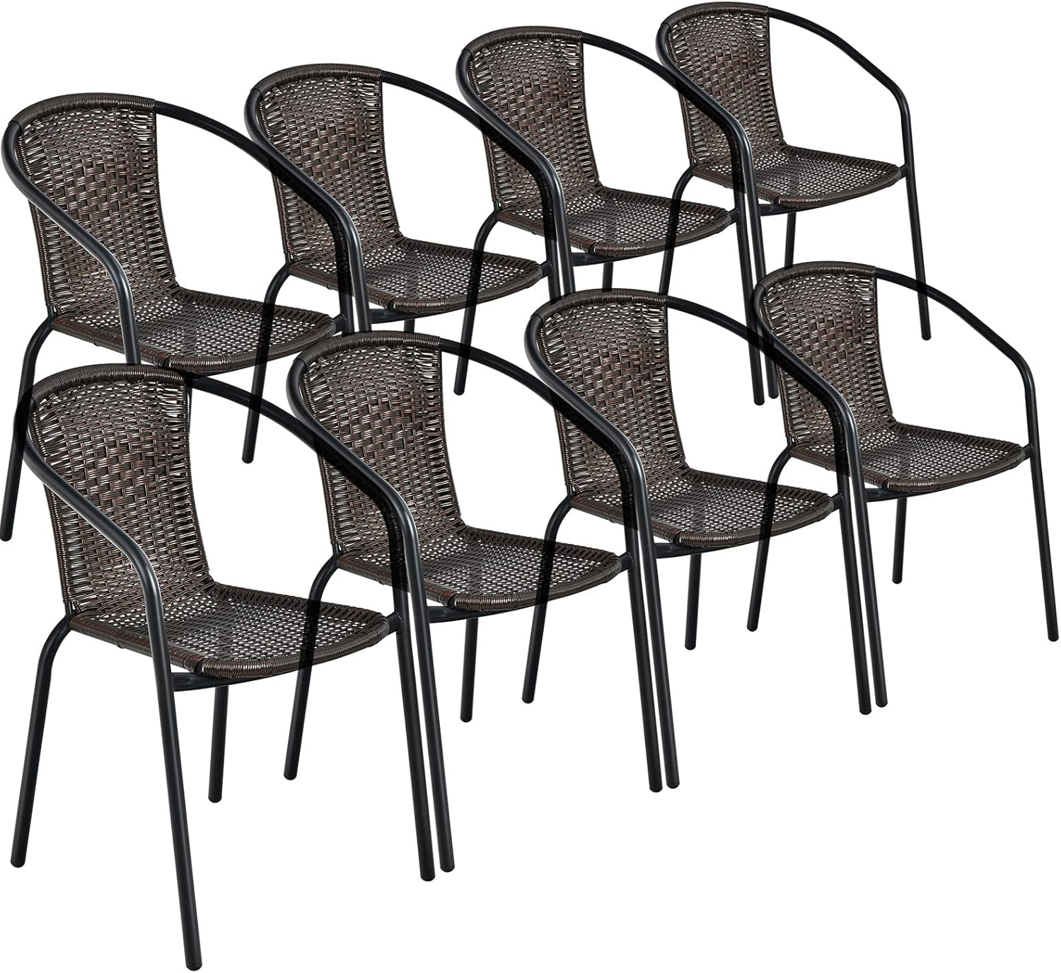 Tangkula 6 Pieces Patio Rattan Dining Chairs, No Assembly All-Weather Wicker Stackable Chairs with Curved Backrest and Armrests, Outdoor Bistro Chair Set for Backyard, Garden, Poolside (6, Brown)
