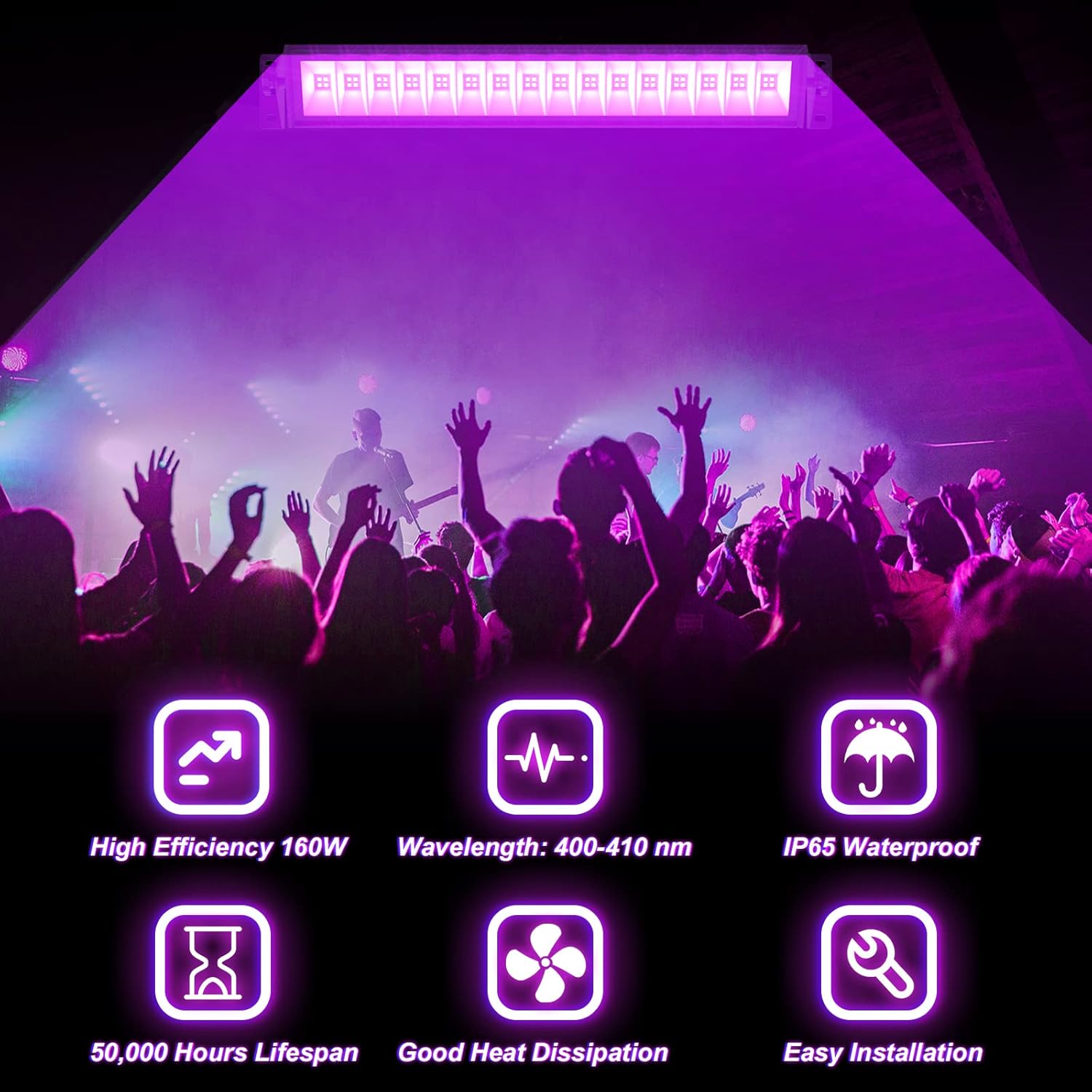 80W Black Light, LED UV Black Light Bar with Plug & Switch, IP65 Waterproof, UV Bar Blacklights AC120V for Birthday Christmas Halloween Glow in The Dark Party Body Paint Fluorescent Poster