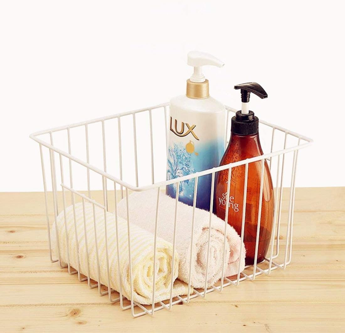 iPEGTOP Deep Refrigerator Freezer Baskets, Wire Storage Basket Bins Organizer Large Household with Handles for Kitchen, Pantry, Freezer, Cabinet, Closets, Set of 6, White Pack of 2