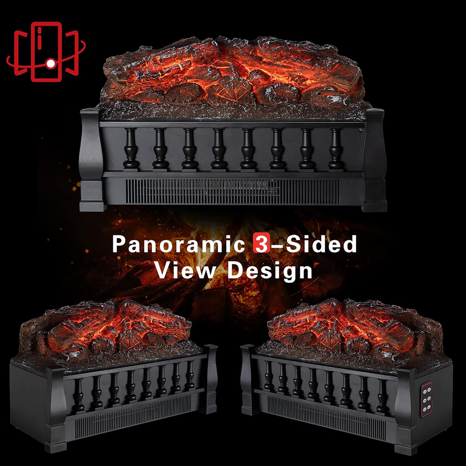 Xbeauty Electric Fireplace Log, Electric Fireplace Log Set Heater with Remote Control, Realistic Flame&Ember Bed, Portable, Infrared, Thermostat, Overheating Safety System, 750W/1500W