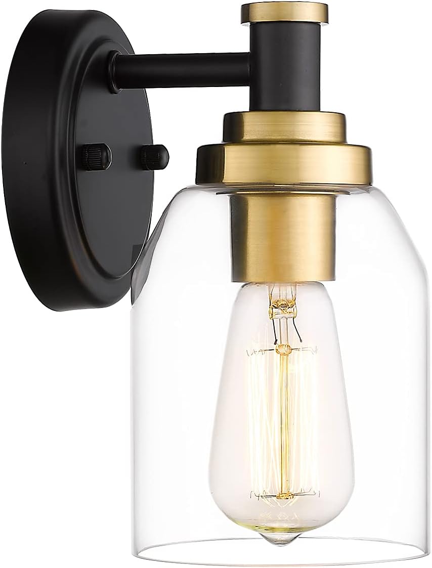 Zeyu 1-Light Bathroom Sconces Wall Lighting, Modern Vanity Wall Lamp, Black and Gold Finish with Clear Glass Shade, ZG33B BK+BG