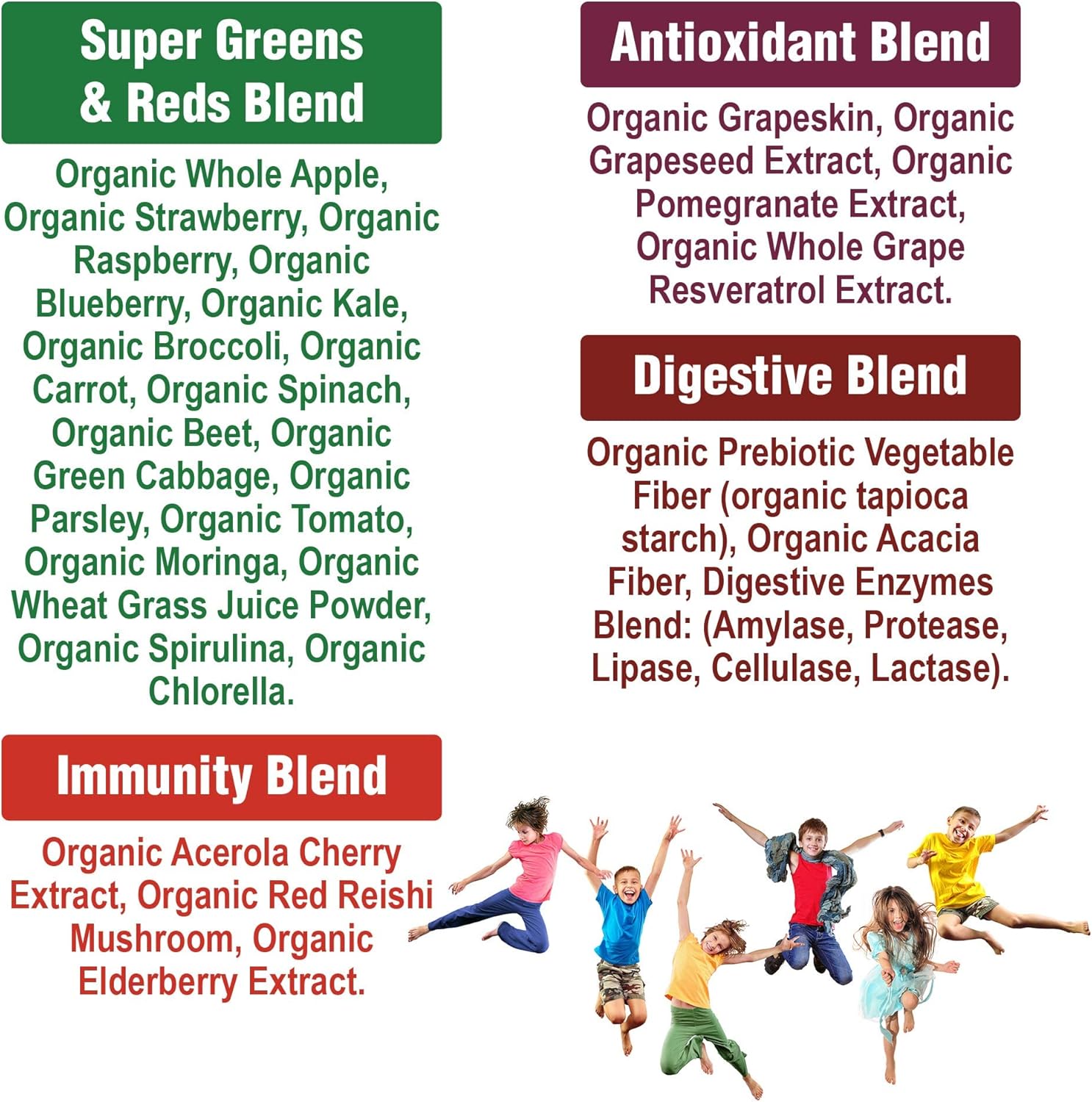 Kids Greens and Reds Superfood Powder. Best Tasting Organic Vegan Super Food Juice with 25+ Real Fruits and Vegetables. Gluten Free Real Food Vitamins. Green and Red Superfoods Supplement for Children Pack of 2