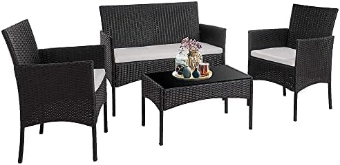 Walsunny 4 Pieces Outdoor Patio Furniture Sets Rattan Chair Wicker Set,Outdoor Indoor Use Backyard Porch Garden Poolside Balcony Furniture（Brown）