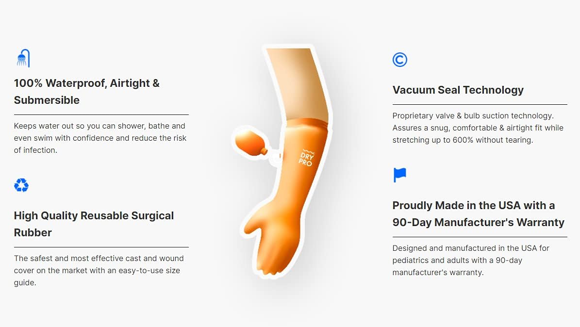 DryPro Waterproof Vacuum Sealed Half Arm Cast Cover, Large