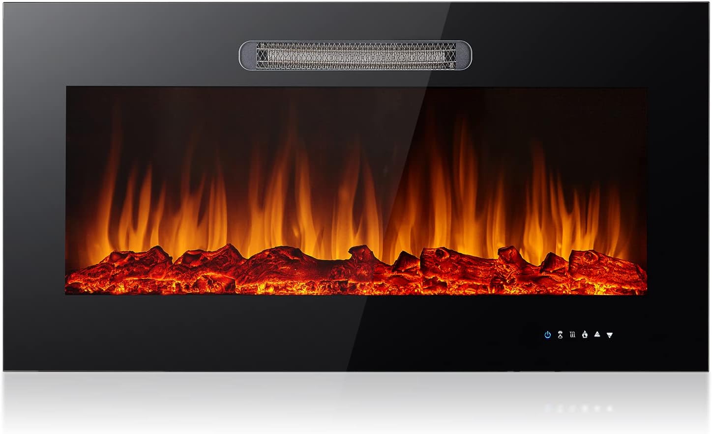Alpaca 36 inches Home Electric Fireplace Recessed and Wall Mounted Electric Fireplace, Vent on The Top,with Timer,Touch Screen,Adjustable Multicolor Flame Color and Speed,Black