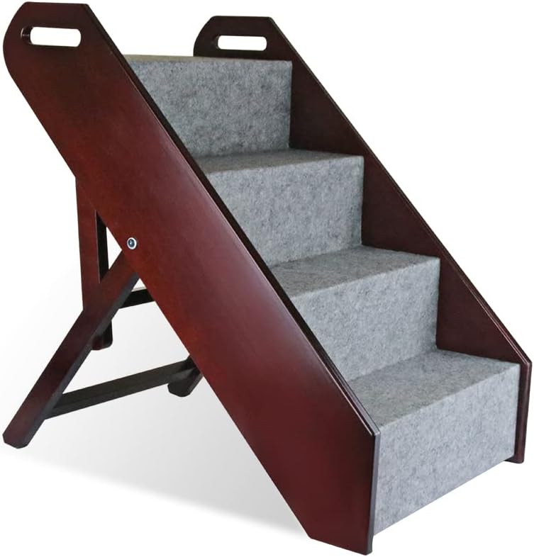 Wood Pet Stairs Adjustbale Foldable Pet Steps for Small Dogs and Cats with Carpet Surface