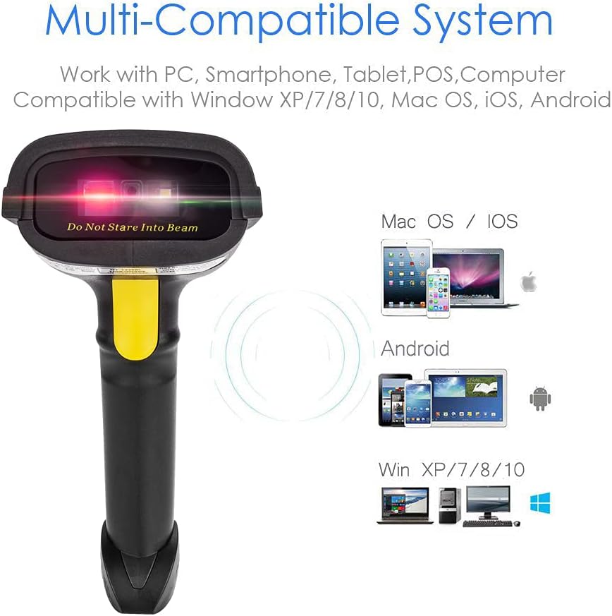 NETUM 2D Barcode Scanner, Compatible with 2.4G Wireless & Bluetooth & USB Wired Connection, Connect Smart Phone, Tablet, PC, 1D Bar Code Reader Work for QR PDF417 Data Matrix NT-1228BL Pack of 2