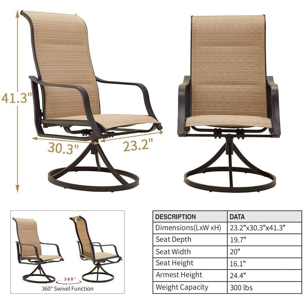 Top Home Space Swivel Metal Outdoor Dining Chair in Beige (2-Pack)