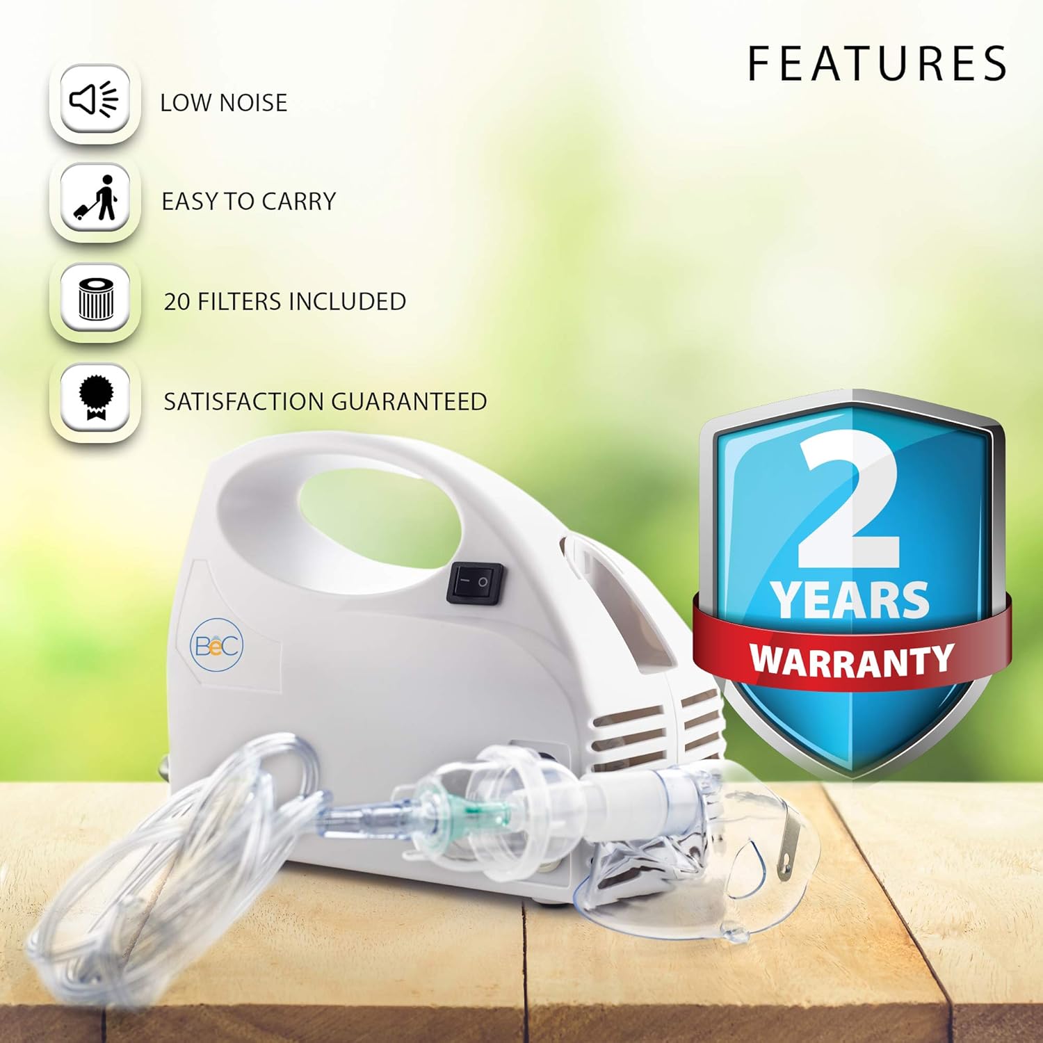 BeC Nebulizer Machine for Adults, Portable Compact Travel Nebulizer, Includes 20 Filters, Travel Bag and Accessories, Suitable for Travel and Home Use